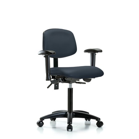 Chair, Vinyl, Med Bench, AA Casters, Nav, 6-Way Adjustable, 22