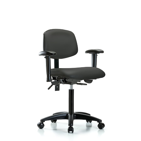Chair, Vinyl, Med Bench, AA Casters, Gry, 6-Way Adjustable, 22