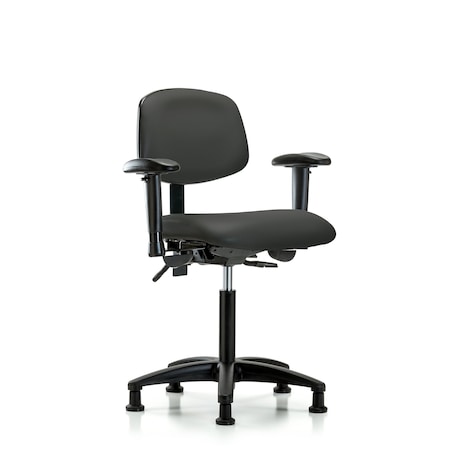 Chair, Vinyl, Med Bench, Tilt AA Glides, Gry, 6-Way Adjustable, 22