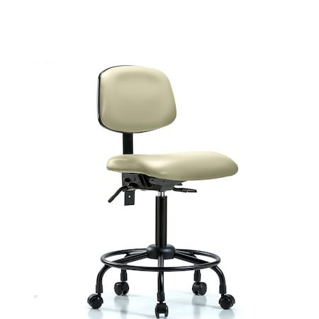 Bench Chair, Vinyl, RT, Casters, Wht, No Arms, 22