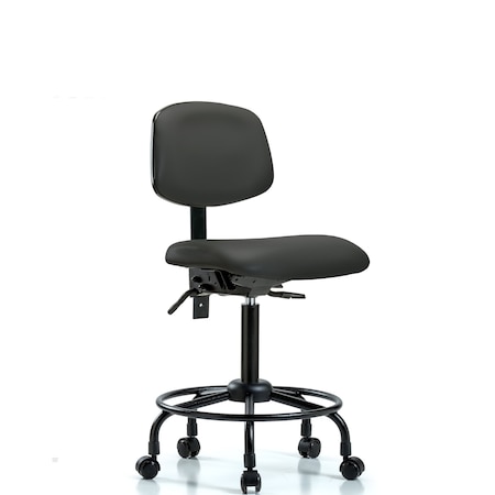 Bench Chair, Vinyl, RT, Casters, Gry, No Arms, 22