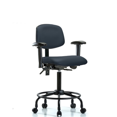 Bench Chair, Vinyl, RT, AA, Casters, Nav, 6-Way Adjustable, 23