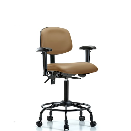 Bench Chair, Vinyl, RT, AA, Casters, Taupe, 6-Way Adjustable, 23