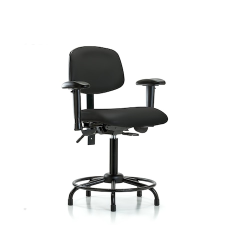 Bench Chair, Vinyl, RT, AA, Glides, BLK, 6-Way Adjustable, 22