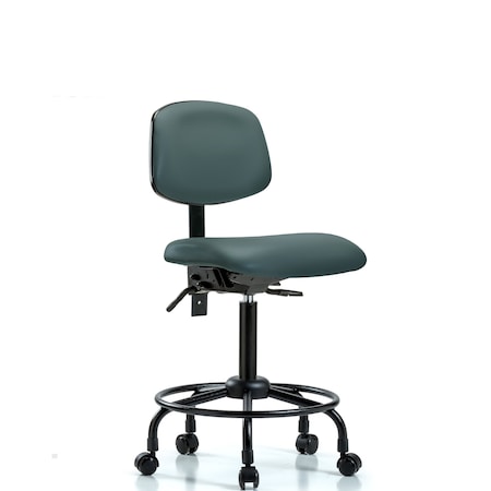 Bench Chair, Viniyl, RT Tilt, Casters, Blu, No Arms, 22