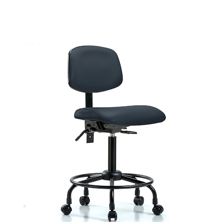Bench Chair, Viniyl, RT Tilt, Casters, Nav, No Arms, 22