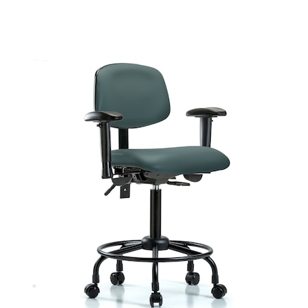 Bench Chair, RT Tilt, AA Cast, Vinyl, Blu, 6-Way Adjustable, 22