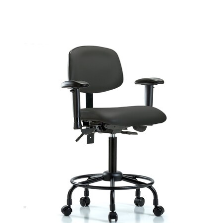Bench Chair, RT Tilt, AA Cast, Vinyl, Gry, 6-Way Adjustable, 22