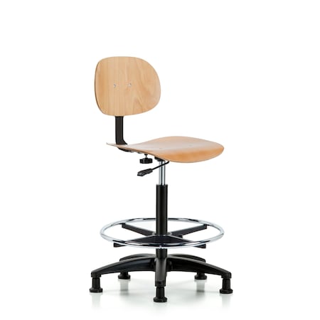 Chair, Wood, Hi Bench, CF Glides, Wood, Chrome, 21-1/2