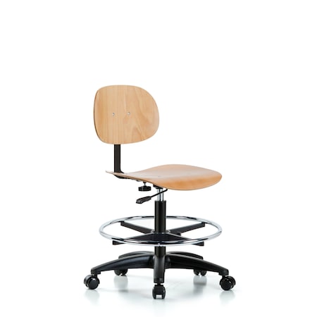 Chair, Wood, Med Bench, CF Casters, Wood, Chrome, 17-1/2