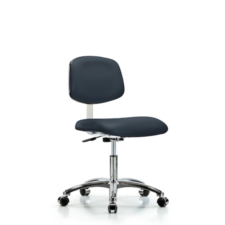 Clean Room Chair Desk Chair, Vinyl, Chrm, Casters, Navy, CL10, 18