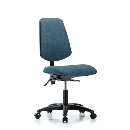 Desk Chair Fabric Desk Chair, Med, Bk, Casters, Blu, No Arms, 19