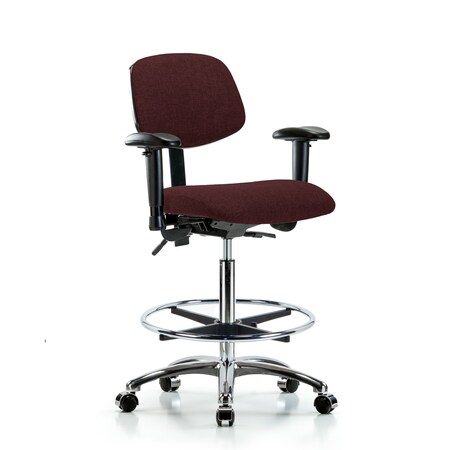 High Bench Chair Chair, Fab, Hi Ben, Chr Tilt AA CF Cast, Bur, Adjustable Arms, 26
