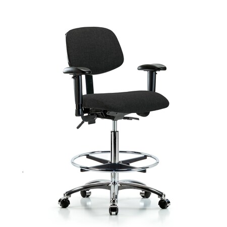 High Bench Chair Chair, Fab, Hi Ben, Chr Tilt AA CF Cast, Blk, Adjustable Arms, 26