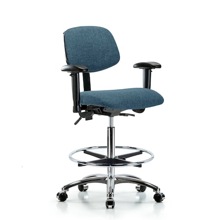 High Bench Chair Chair, Fab, Hi Ben, Chr Tilt AA CF Cast, Blu, Adjustable Arms, 26