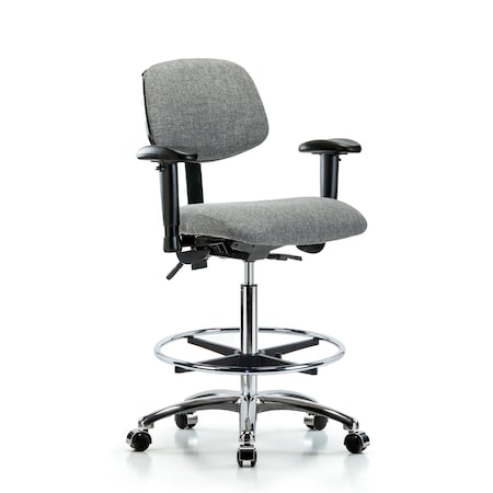 High Bench Chair Chair, Fab, Hi Ben, Chr Tilt AA CF Cast, Gry, Adjustable Arms, 26