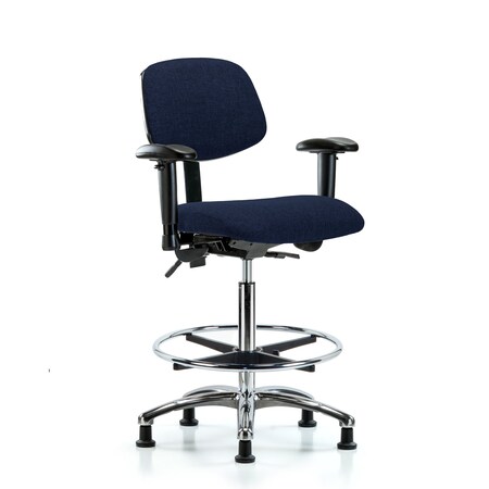 High Bench Chair Chair, Fab, Hi Ben, Chr Tilt AA CF Gld, Nav, Adjustable Arms, 26