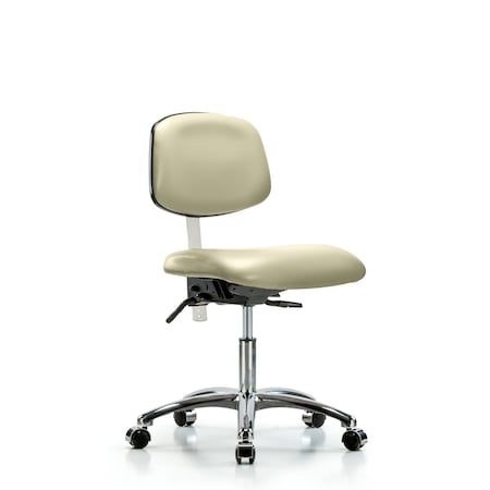 Clean Room Chair Desk Chair, Vinyl, Chrm, Casters, Wht, CL100, No Arms, 18