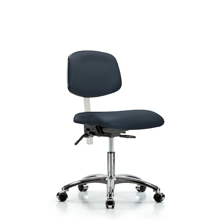 Clean Room Chair Desk Chair, Vin, Chrm, Tilt Cast, Navy, CL100, No Arms, 18
