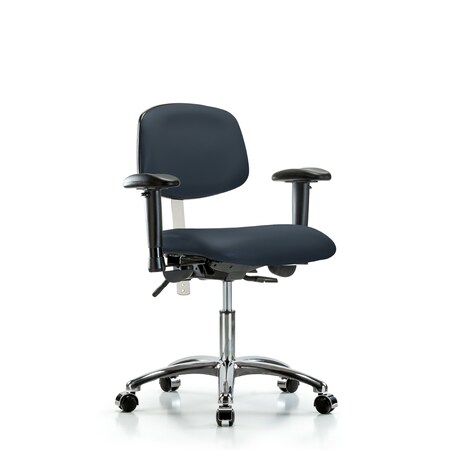 Clean Room Chair Desk Chair, Vinyl, Caster, Navy, CL100, Adjustable Arms, 18