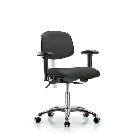 Clean Room Chair Desk Chair, Vinyl, Caster, Gry, CL100, Adjustable Arms, 18