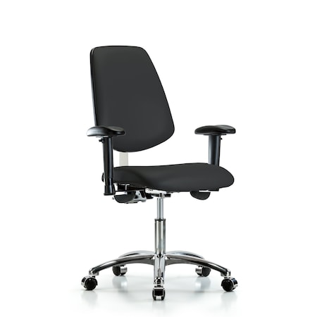 Clean Room Chair Vin Desk Chair, Med, Bk, Cast, Blk, CL100, Adjustable Arms, 18