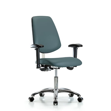 Clean Room Chair Vin Desk Chair, Med, Bk, Cast, Blu, CL100, Adjustable Arms, 18