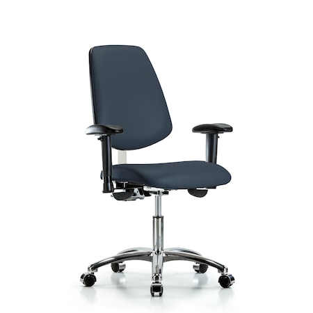 Clean Room Chair Vin Desk Chair, Med, Bk, Cast, Nav, CL100, Adjustable Arms, 18