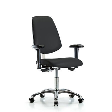 Clean Room Chair Vin Desk Chair, Med, Bk, Cast, Blk, CL100, Adjustable Arms, 18