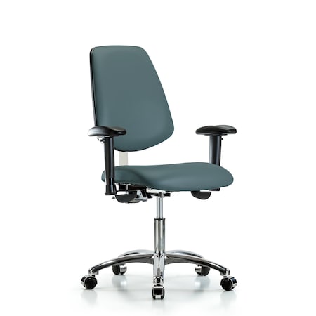 Clean Room Chair Vin Desk Chair, Med, Bk, Cast, Blu, CL100, Adjustable Arms, 18