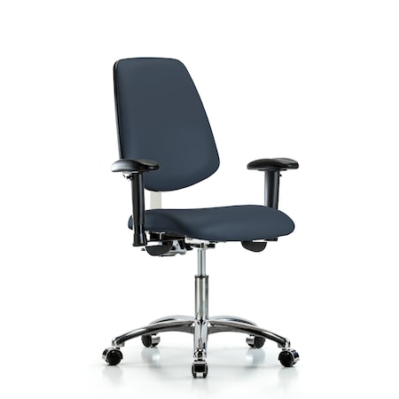 Clean Room Chair Vin Desk Chair, Med, Bk, Cast, Nav, CL100, Adjustable Arms, 18