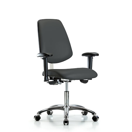Clean Room Chair Vin Desk Chair, Med, Bk, Cast, Gry, CL100, Adjustable Arms, 18