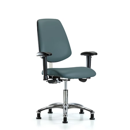 Clean Room Chair Vin Desk Chair, Med, Bk, Gld, Blu, CL100, Adjustable Arms, 18