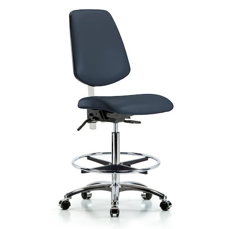 Clean Room Chair Vin Hi Ben Chair, Med, Bk, Nav, CL100, No Arms, 26