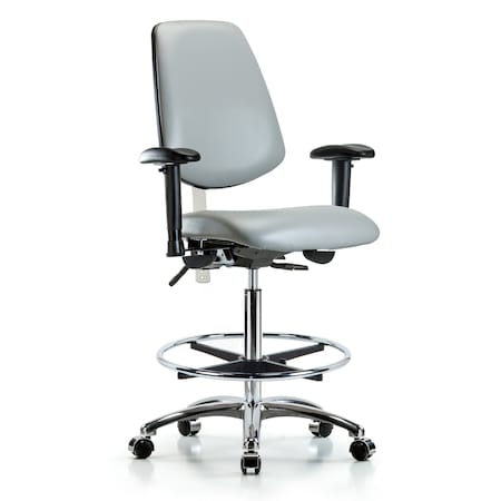 Clean Room Chair Vin Hi Ben Chair, Med, Bk, Dov, CL100, Adjustable Arms, 26