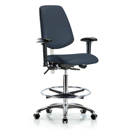 Clean Room Chair Vin Hi Ben Chair, Med, Bk, Nav, CL100, Adjustable Arms, 26