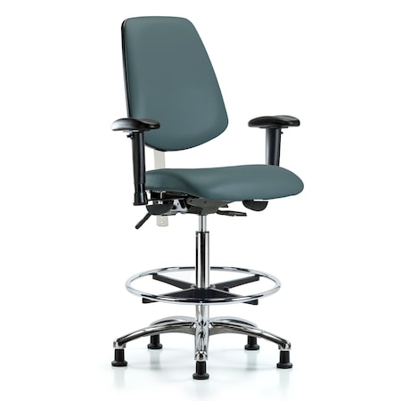 Clean Room Chair Vin Hi Ben Chair, Med, Bk, Gld Blu, CL100, Adjustable Arms, 26