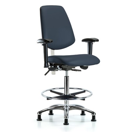 Clean Room Chair Vin Hi Ben Chair, Med, Bk, Gld Nav, CL100, Adjustable Arms, 26