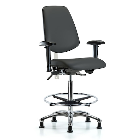 Clean Room Chair Vin Hi Ben Chair, Med, Bk, Gld Gry, CL100, Adjustable Arms, 26