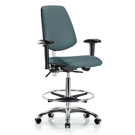 Clean Room Chair Vin Hi Ben Chair, Med, Bk, Blu, CL100, Adjustable Arms, 26