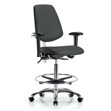 Clean Room Chair Vin Hi Ben Chair, Med, Bk, Gry, CL100, Adjustable Arms, 26