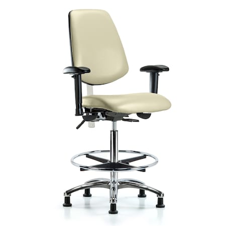 Clean Room Chair Vin Hi Ben Chair, Med, Bk, Gld Wht, CL100, Adjustable Arms, 26