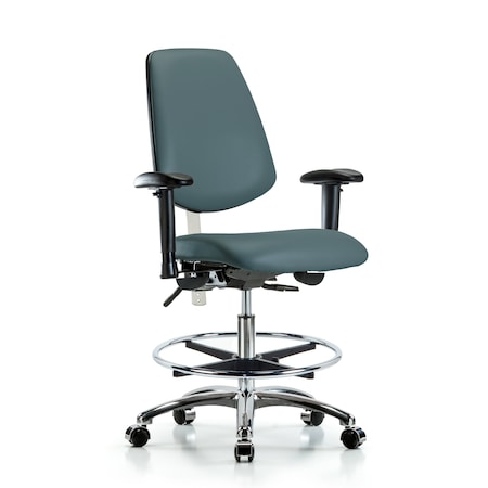 Clean Room Chair Vin Med Ben Chair, Med, Bk, Blu, CL100, Adjustable Arms, 22