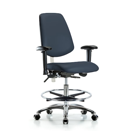 Clean Room Chair Vin Med Ben Chair, Med, Bk, Nav, CL100, Adjustable Arms, 22