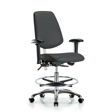 Clean Room Chair Vin Med Ben Chair, Med, Bk, Gry, CL100, Adjustable Arms, 22