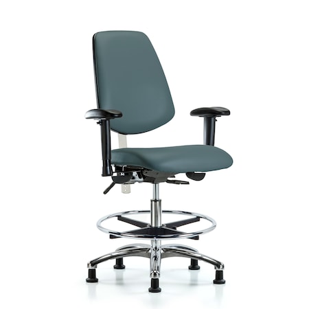Clean Room Chair Vin Med Ben Chair, Med, Bk, Blu, CL100, Adjustable Arms, 22