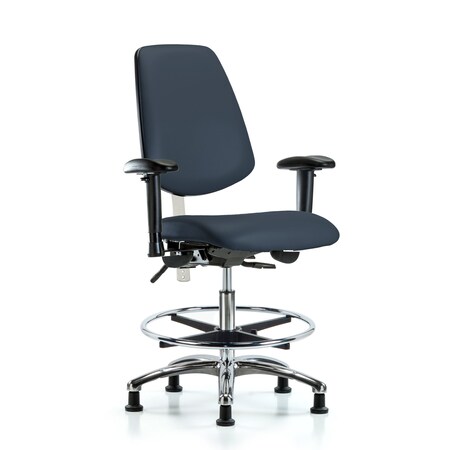 Clean Room Chair Vin Med Ben Chair, Med, Bk, Nav, CL100, Adjustable Arms, 22