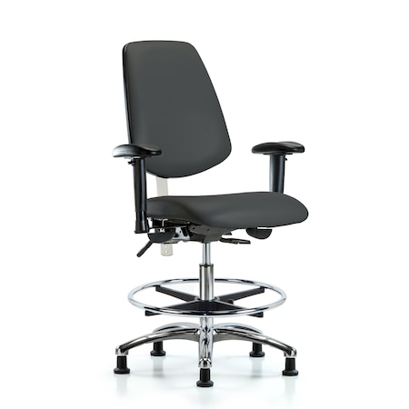Clean Room Chair Vin Med Ben Chair, Med, Bk, Gry, CL100, Adjustable Arms, 22