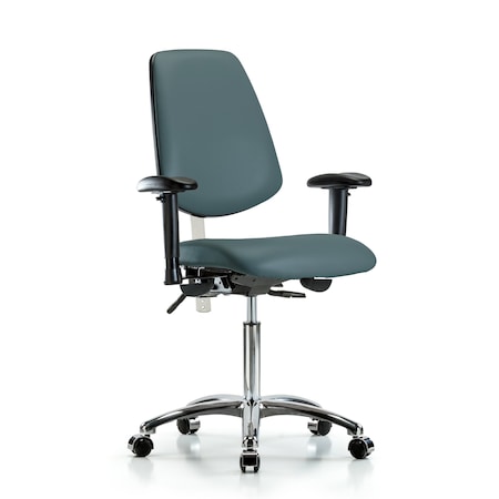 Clean Room Chair Vin Med Ben Chair, Med, Bk, Blu, CL100, Adjustable Arms, 22