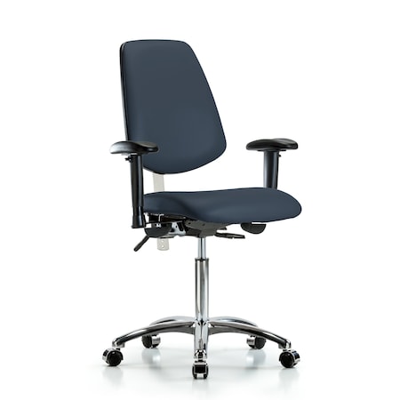 Clean Room Chair Vin Med Ben Chair, Med, Bk, Nav, CL100, Adjustable Arms, 22